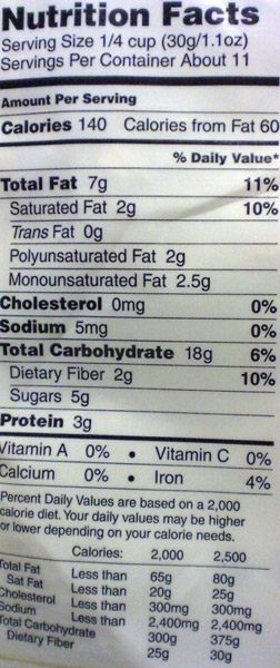 Banana Nut Granola Lightly Salted Almonds Nutrition Label Image